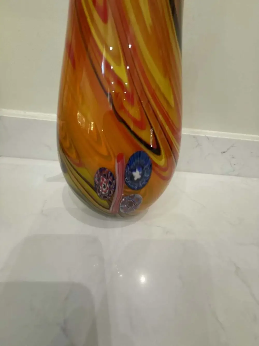 Vintage Murano Style Swirl Art Glass Vase with Millefiori Accents
